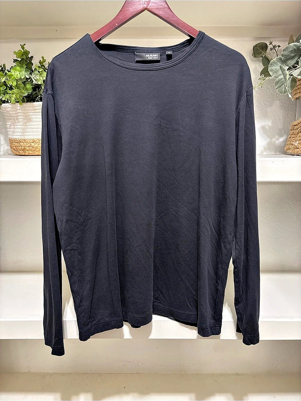 Murano Liquid Luxury Long Sleeve Crew Neck T-Shirt Tee Black Large